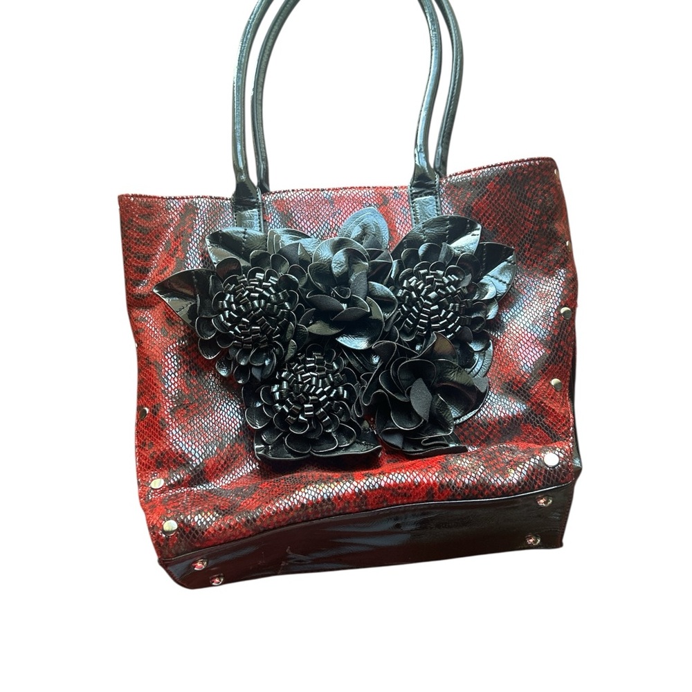 Chic Black and Red Floral Tote Bag